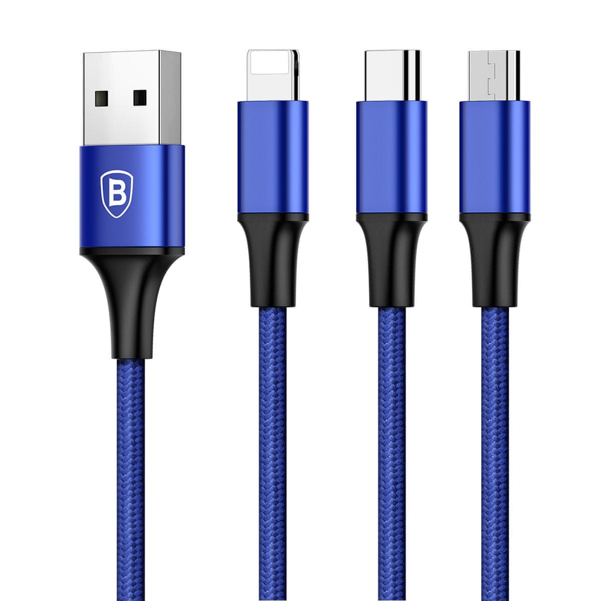  Baseus Rapid 3 az 1-ben töltőkábel Micro USB, Lightning, Type-C 3A/1.2m számára, sötétkék CAMT-SU13 töltőkábel