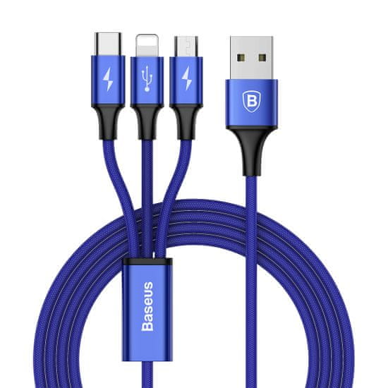 BASEUS Rapid 3 az 1-ben töltő kábel Micro USB, Lightning, Type-C 3A/1.2m számára, sötétkék CAMLT-SU13