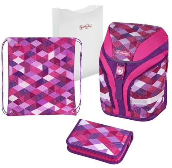 Herlitz Motion rózsaszín kockás iskola táska - felszerelt