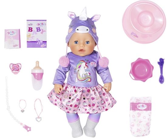 BABY born Soft Touch baba speciális kiadás egyszarvú ruhában, 43 cm