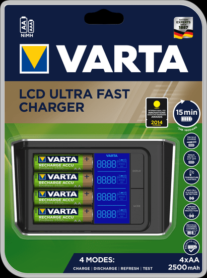 Varta LCD Ultra Fast Charger + 4 AA 2500 mAh Endless R2U & 12V 57675101441