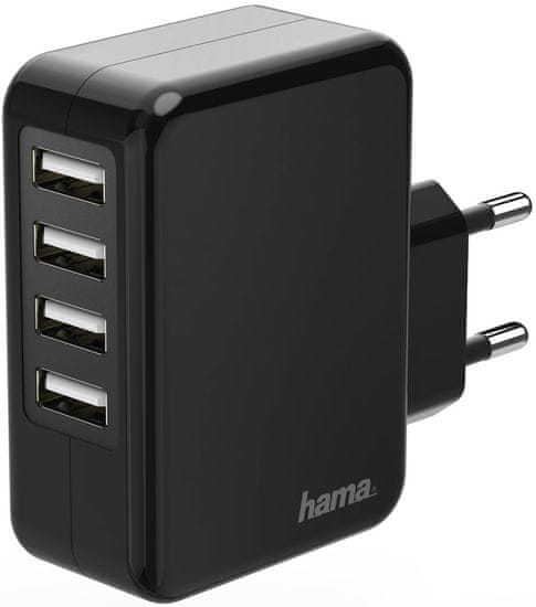 Hama Hálózati USB töltő, 4foglalattal, 4,8 A 173676