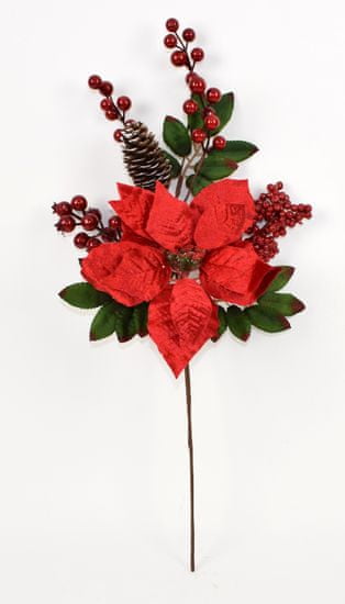 DUE ESSE Karácsonyi dekorációs gally karácsony rózsákkal és bogyókkal 55 cm