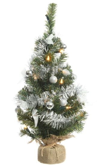 Kaemingk Mini karácsonyfa izzókkal, ezüst díszekkel díszítve, 60 cm, 20 LED