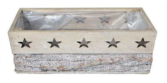 EverGreen Fából készült doboz csillagokkal, 25x12x10 cm