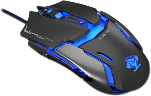 Gamer egér E-Blue Auroza Type IM vezetékes optikai választható érzékenység sebesség 6 gomb megvilágítás jobbkezeseknek balkezeseknek