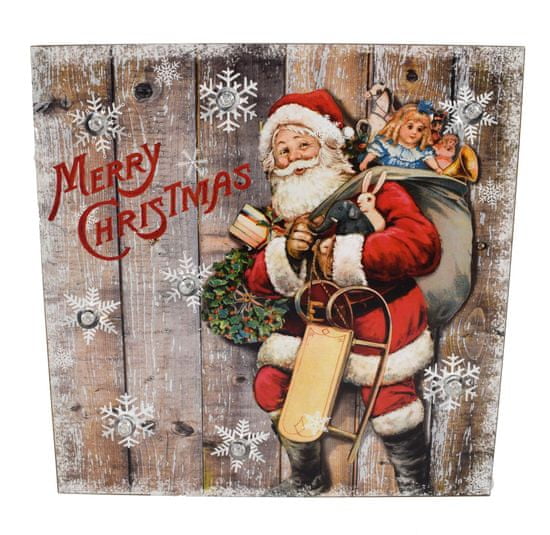 DUE ESSE Világító karácsonyi kép Télapó ajándékokkal 32 x 36 cm
