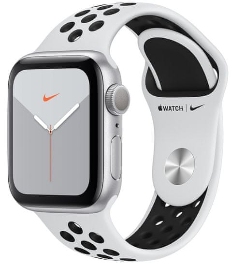 Apple Watch Nike Series 5 GPS, 40mm Silver Aluminium Case with Pure Platinum/Black Nike Sport Band (MX3R2HC/A)
