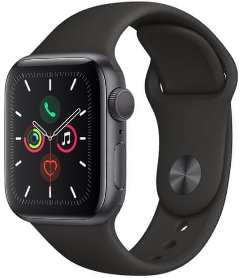 Apple Watch Series 5 GPS, 40mm Space Grey Aluminium Case with Black Sport Band (MWV82HC/A)