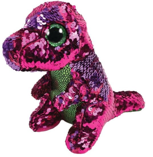 TY Beanie Boos Flippables Stompy - rózsaszín-zöld dinoszaurusz 24 cm forgó flitterekkel