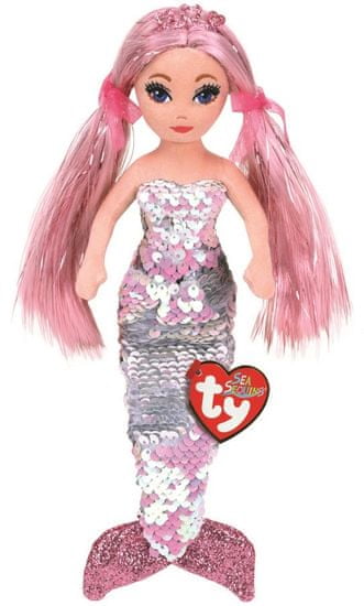 TY Mermaids Cora - rózsaszín hableány, 45 cm-es, forgó flitterekkel
