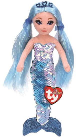 TY Mermaids Indigo - kék sellő, 45 cm-es forgó flitterekkel