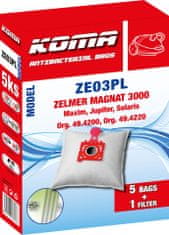 KOMA ZE03PL - 25 darabos porzsákkészlet Zelmer Magnat 3000, Maxim, Solaris porszívókhoz, műanyag előlappal, szintetikus