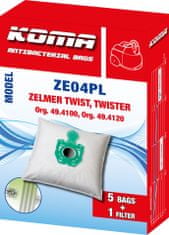 KOMA ZE04PL - 25 darabos porzsákkészlet Zelmer Twist, Twister porszívókhoz, műanyag előlappal, szintetikus