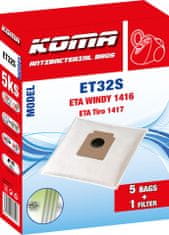KOMA ET32S - 25 darabos porzsákkészlet ETA Windy 1416, Tiro 1417 porszívókhoz, szintetikus