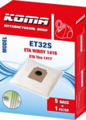 ET32S - 25 darabos porzsákkészlet ETA Windy 1416, Tiro 1417 porszívókhoz, szintetikus