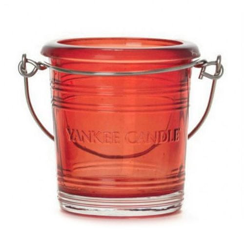 Yankee Candle Yankee gyertya üveg gyertyatartó, Üvegvödör, magassága 6,5 cm, piros