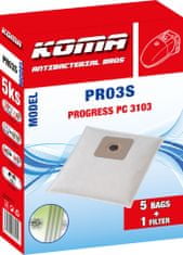 KOMA PR03S - 25 darabos porzsákkészlet Progress 3103 porszívókhoz, szintetikus