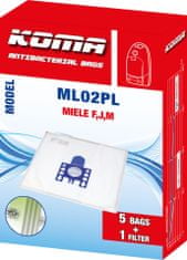 KOMA ML02PL - Porszívó Porzsák Miele F,J,M, műanyag előlappal, szintetikus, 5 db