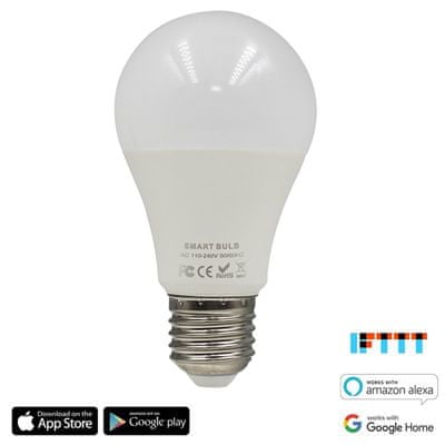 Intelligens Wi-Fi LED izzó IQ-Tech SmartLife WB011, állítható színhőmérséklet, fényerő, fehér, aljzat, E27, vezérlés telefonnal