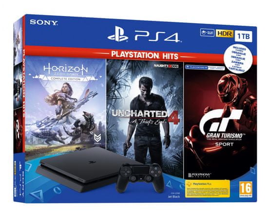 SONY PlayStation 4 Slim - 1TB + Gran Turismo Sport + Horizon: Zero Dawn + Uncharted 4, (PS719318804)
