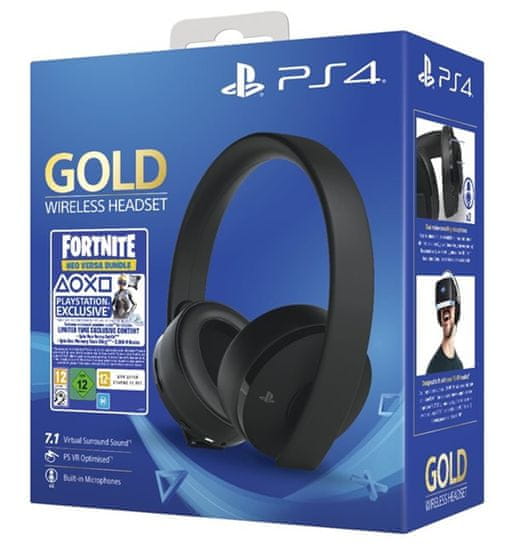 SONY PS4 Gold/Black Wireless headset, fekete + Fortnite 2000 V Bucks