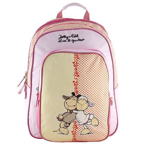 NICI iskolai hátizsák, sárga-rózsaszín, két juhocska