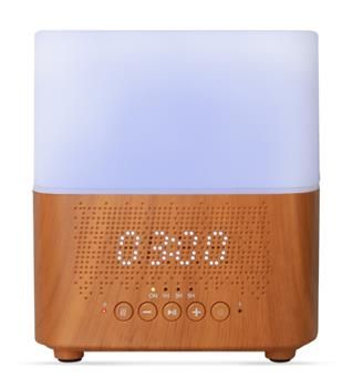 Aromacare Samaya light, ultrahangos illóolaj párologtató órával és BT hangszóróval, világos fa, 300 ml - kicsomagolt