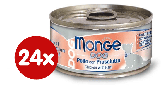Monge Natural Dog Kutyakonzerv, csirke és sonka, 24 x 95 g