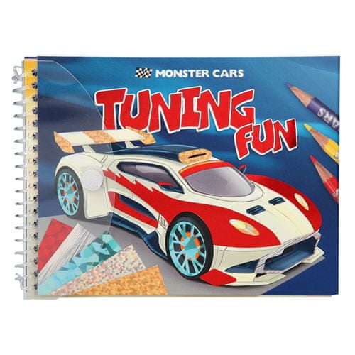 Monster Cars Kifestőkönyv, a kreatív halmaza, Tuning Fun, csillogó fólia
