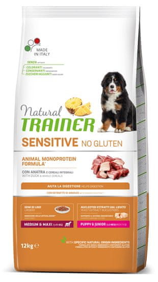 TRAINER Natural SENSITIVE No gluten Puppy&Jun M/M kacsahús, 12 kg