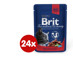 Brit Premium Cat Pouches Macskaeledel, borsós marhapörkölt ízű, 24x100g