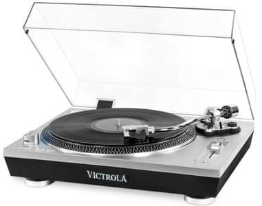 gramofon victrola VPRO-2000 pro series 2000 Bluetooth hatótáv 10 m rca kimenetek előerősítő usb port lemez digitalizáció stroboszkópos tányér porellenes tok szíjas meghajtás
