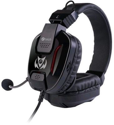 Gamer vezetékes fejhallgató C-Tech Cadmus puha fülpárnák hangerőszabályzó rugalmas mikrofon 3,5 mm-es csatlakozó