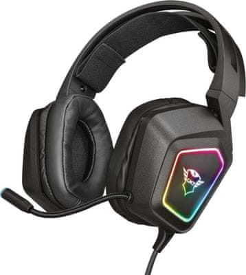 Vezetékes gamer fülhallgató Trust GXT 450 Blizz puha fülpárnák hangerő-szabályozás rugalmas mikrofon RGB háttérvilágítás multifunkciós vezérlő térhatás 7.1 