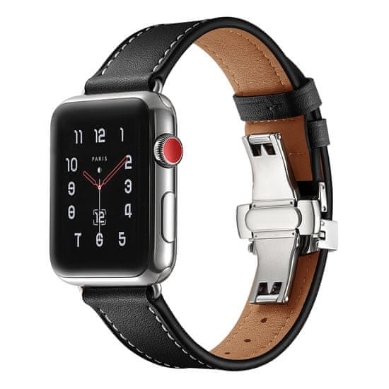 MAX Tartalék óraszíj az Apple Watch-hoz 44mm MAS03, fekete bőr