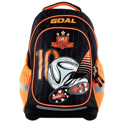 Goal Cél iskolai hátizsák, 3D cél, fekete-narancs színű