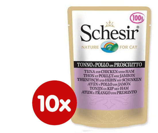 Schesir Tasak Cat - tonhal + csirke + sonka 10 x 100g