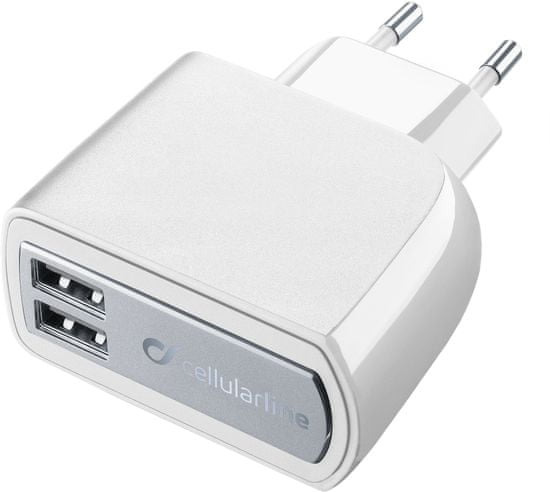 CellularLine Hálózati töltő 2 × USB csatlakozóval, 15 W / 3,1 A, fehér (ACHUSBDUAL3AIPAD)