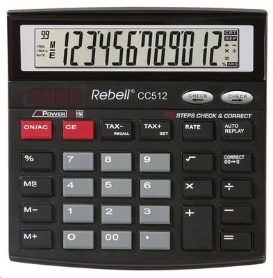 Rebell CC512 (RE-CC512 BX) asztali pénzügyi számológép, szolár, adó kiszámítása