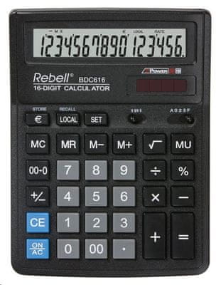 Rebell BDC616 (RE-BDC616 BX) asztali számológép, napelemes, pénznem átváltása, 16 számjegy a kijelzőn