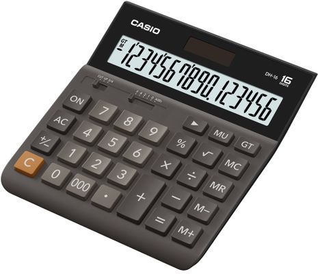 Asztali számológép Casio DH 16, napenergia, alap, fejlett, memória, százalék, négyzetgyök korrekció gomb