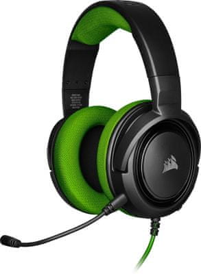 Corsair HS35 sztereó fejhallgató, zöld (CA-9011197-EU), neodímium 50 mm-es inverterek, headset, eltávolítható mikrofon, vezetékes