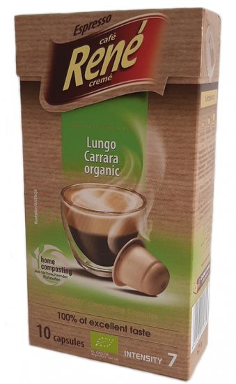 René Lungo Carrara BIO – komposztálható kapszulák a Nespresso kávéfőzőkbe, 10 db