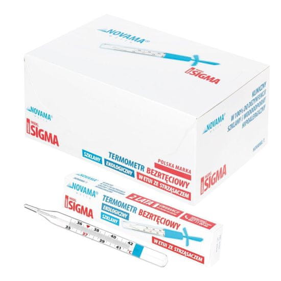 Novama WHITE SIGMA Üveg higanymentes analóg hőmérő, 12 darab a kijelzőn