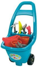 ECOIFFIER Kerti kocsi eszközökkel, cserepekkel és kék teáskannával