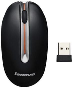 Optikai vezeték nélküli egér Lenovo Wireless Mouse N3903, fekete (GX30N72240) kényelmes hosszú élettartam nagy pontosság