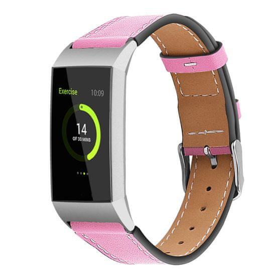 BStrap Leather Italy (Small) szíj Fitbit Charge 3 / 4, pink