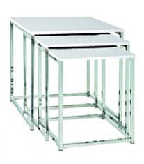 Mørtens Furniture Corbin dohányzóasztalok, 3 darabos készlet, 36 / 39 / 42 cm, fehér / króm