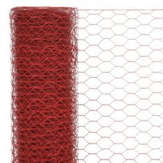 Greatstore piros PVC-bevonatú acél csirkeháló drótkerítés 25 x 1,2 m